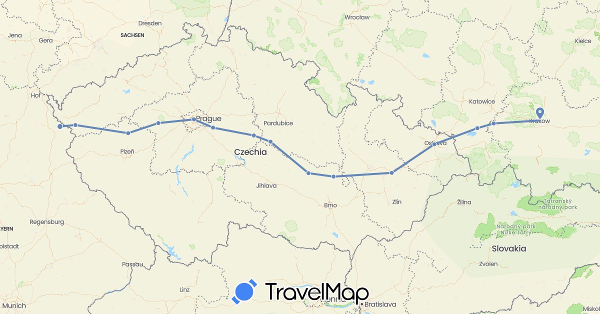 TravelMap itinerary: driving, cycling in Czech Republic, Germany, Poland (Europe)